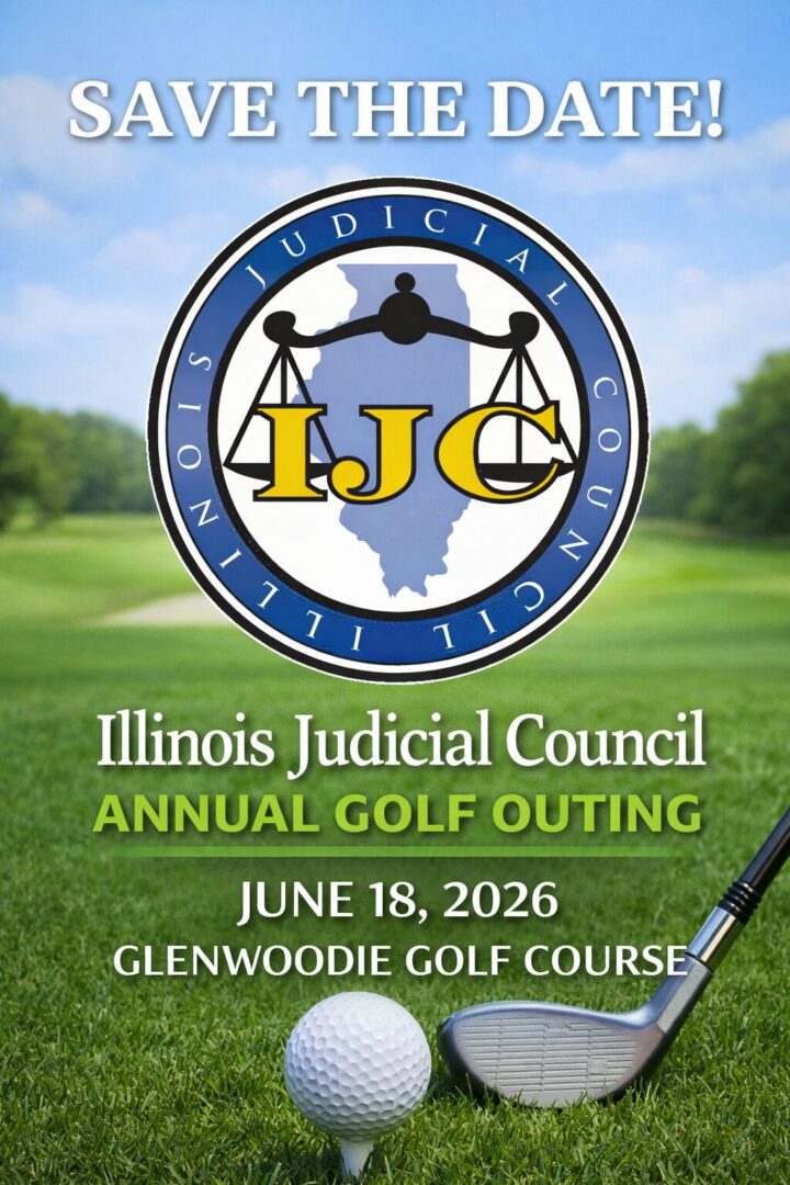 Logo of Illinois Judicial Council with event details for a golf outing.