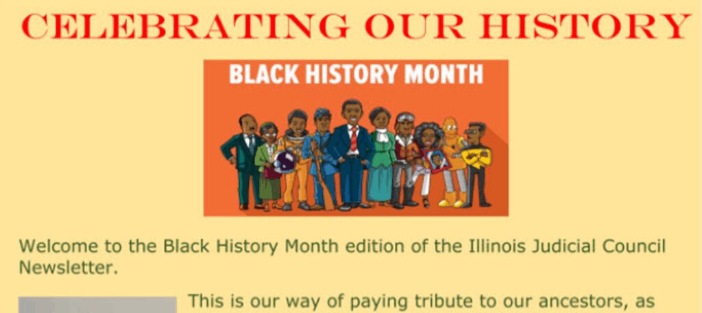 Illustration celebrating Black History Month with diverse figures and cultural pride.