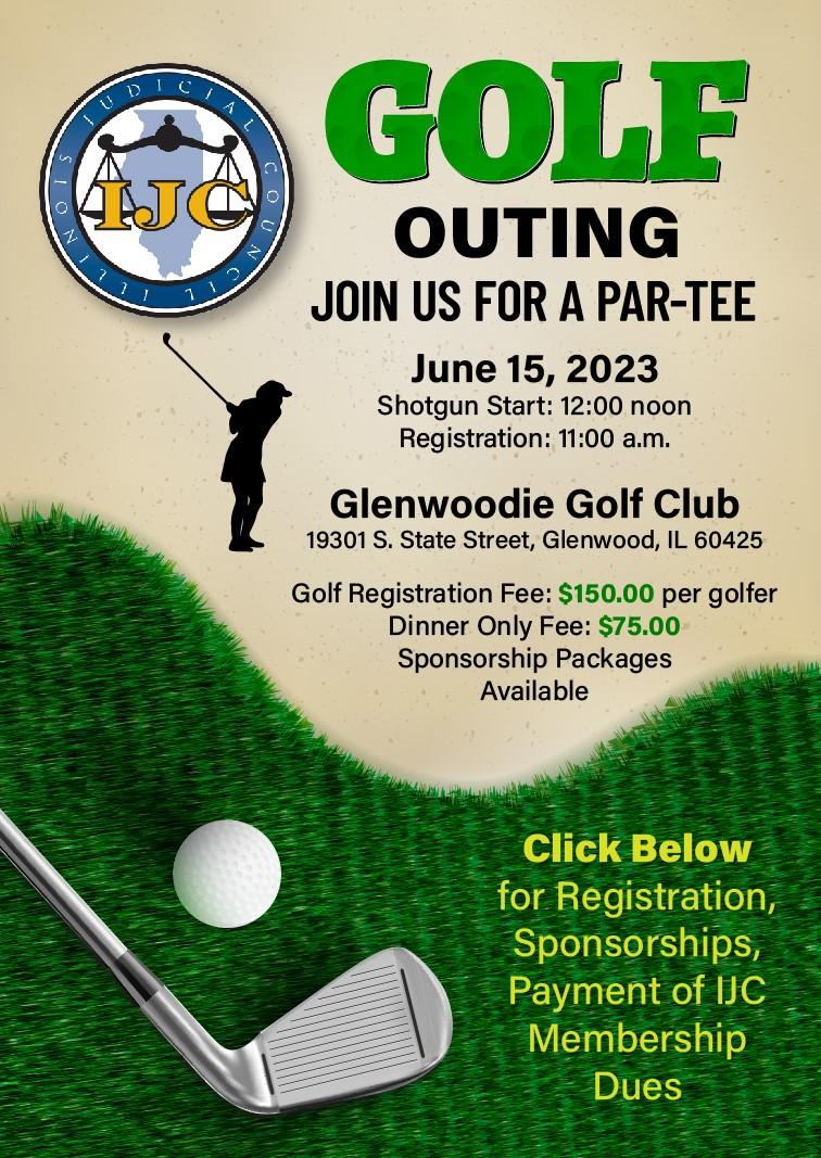 Golf outing event poster for LJC on June 15, 2023, at Glenwoodie Golf Club.