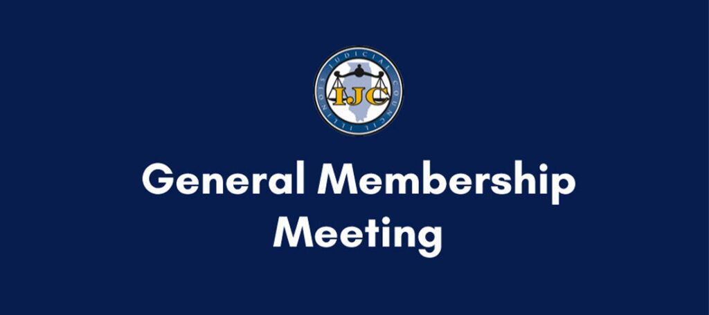 Logo with text 'General Members Meeting' on a dark blue background.