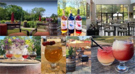 A vibrant collage of outdoor dining, colorful drinks, and cozy patio scenes.