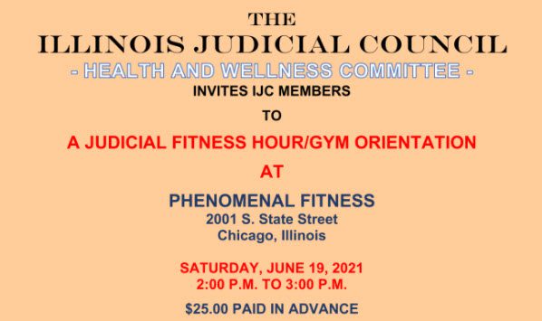 A colorful flyer inviting UIUC members to a judicial fitness hour and gym orientation.
