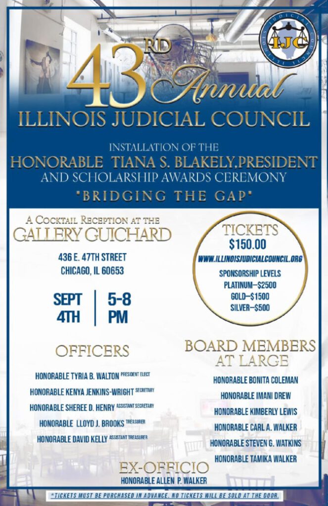 Invitation card for an Illinois Judicial Council event honoring Honorable Taana B. Blakeney.