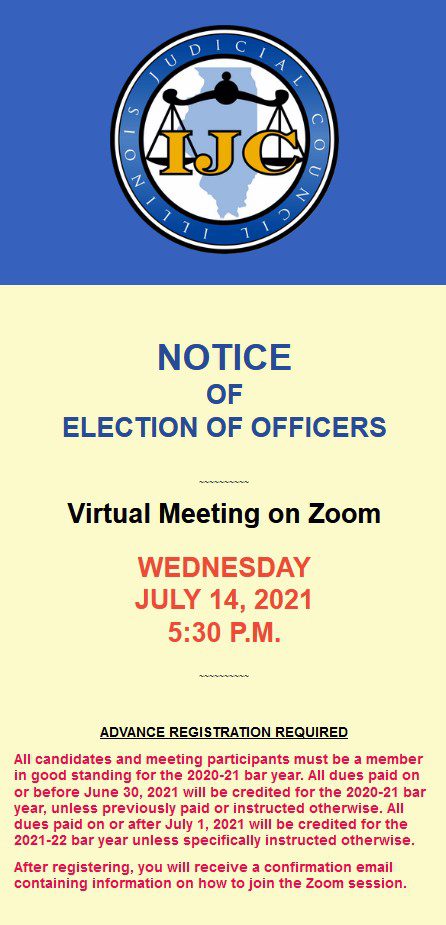 Notice for a Zoom meeting about officer elections on July 11 at 5:30 PM.