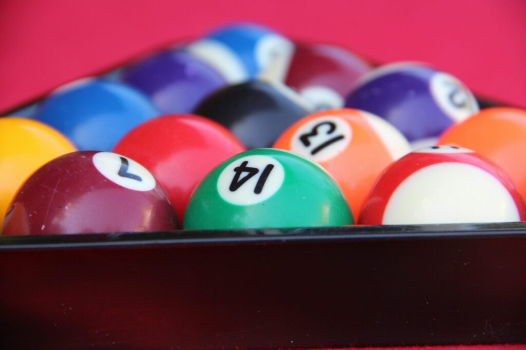 Close-up of numbered pool balls