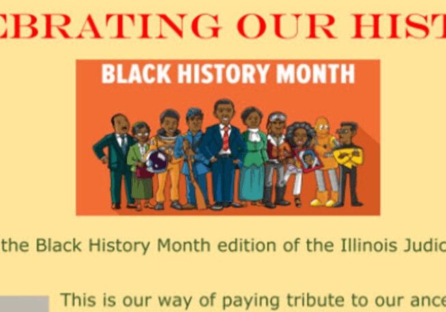 Illustration celebrating Black History Month with diverse figures and cultural pride.