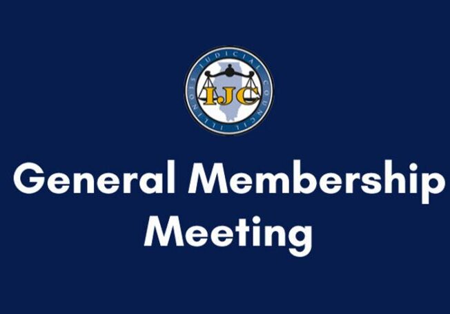 Logo with text 'General Members Meeting' on a dark blue background.