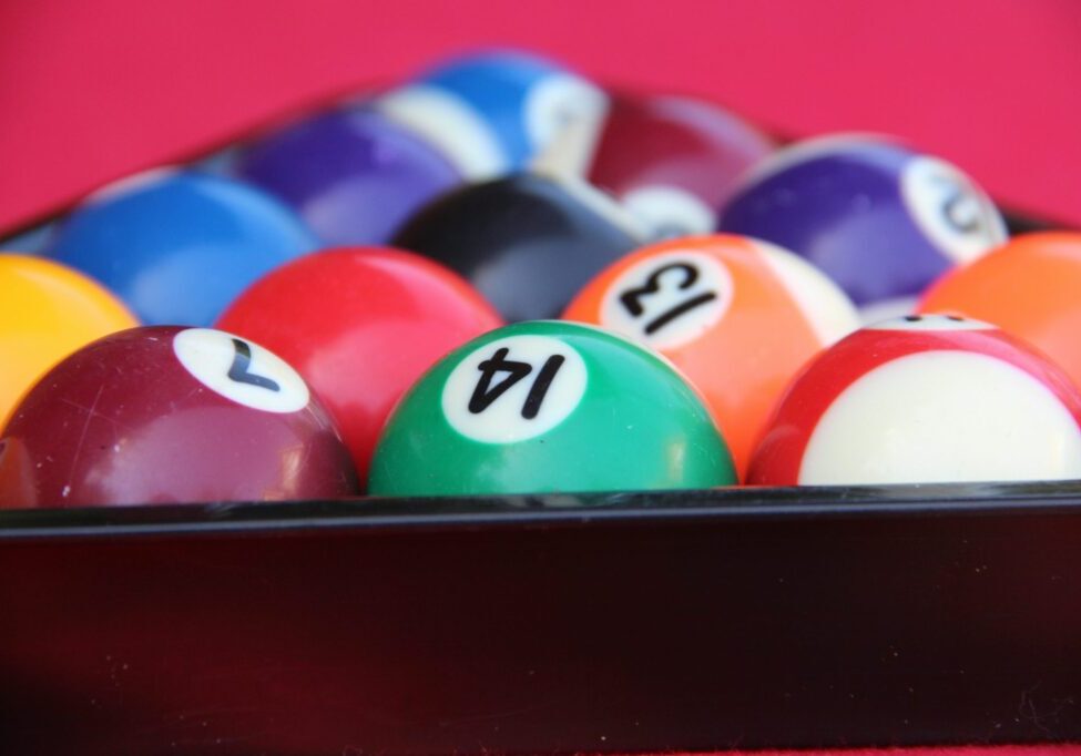 Close-up of numbered pool balls